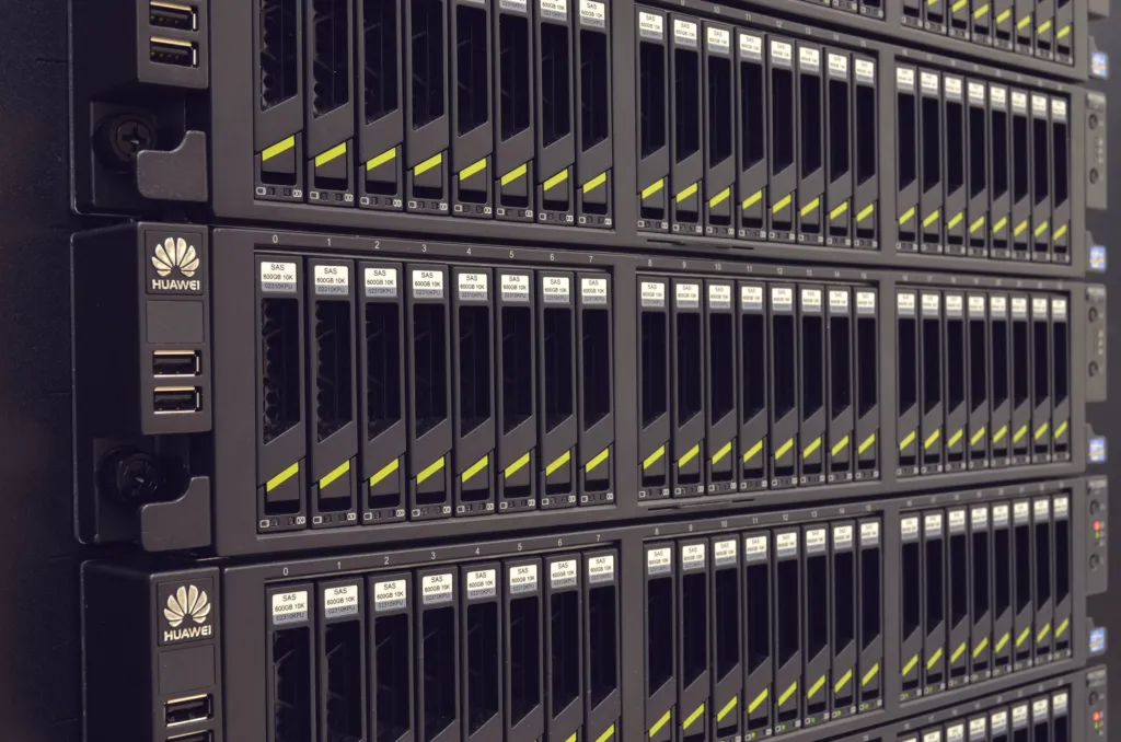 Front panels of rack-mounted servers